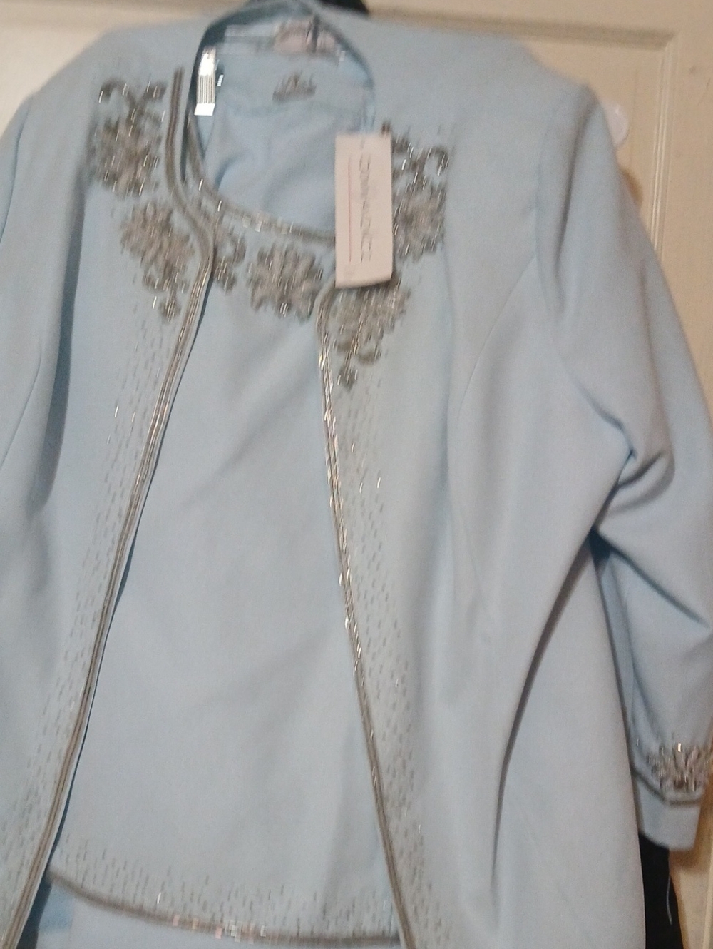 Donnavinci Light Blue 3 Pc Skirt Suit Embellished Women’s Blazer Jacket
